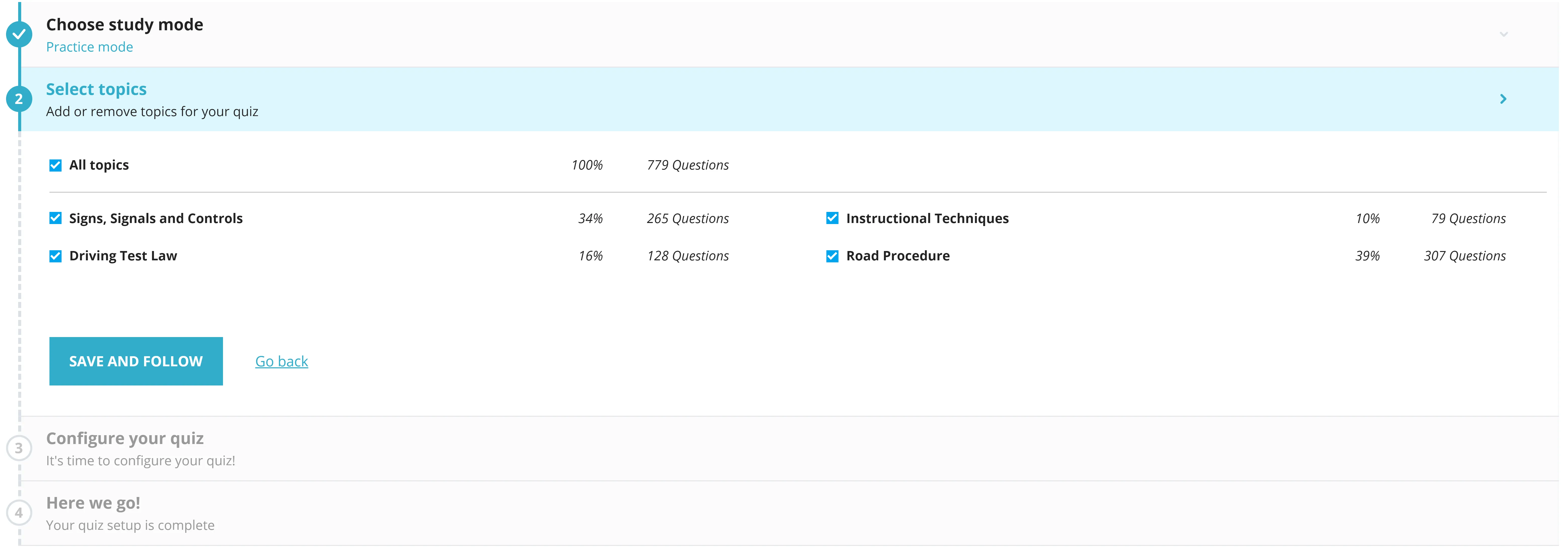 Custom topic selector of Yukon Assessment of Educational Achievement (YAE) Practice Test practice test