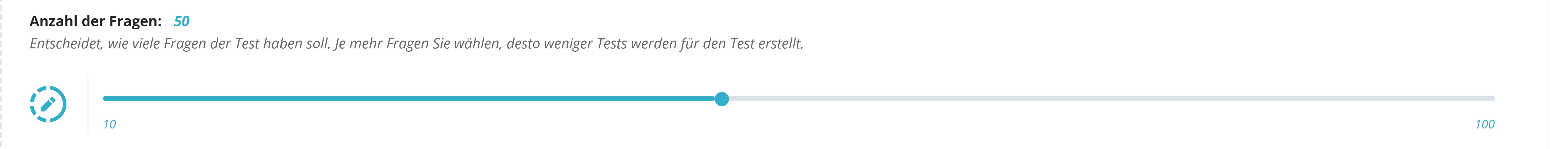 Hier ist ein Screenshot der Testanzahlauswahl von dem ATPL(A) Integriert - Flugbetriebsverfahren Praxistest für benutzerdefinierte Testanzahlenauswahl